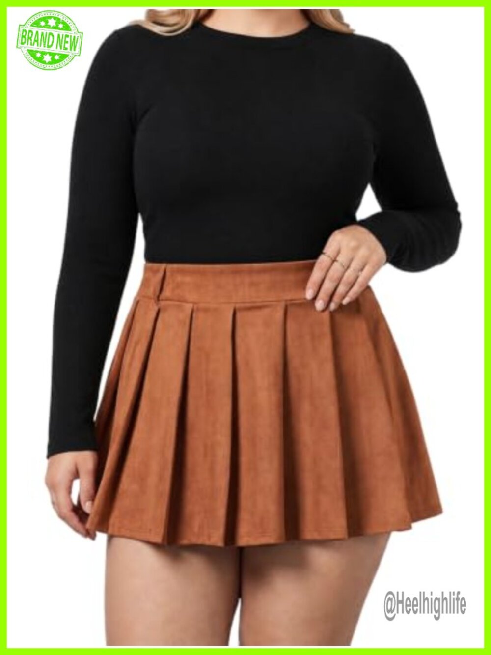 Plus Size Faux Suede Pleated Mini Skort with Built-in Shorts & Pockets